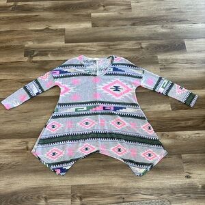 Women's Southwestern Aztec Geometric Pink Gray Tunic Top‎ Size  M Medium Western